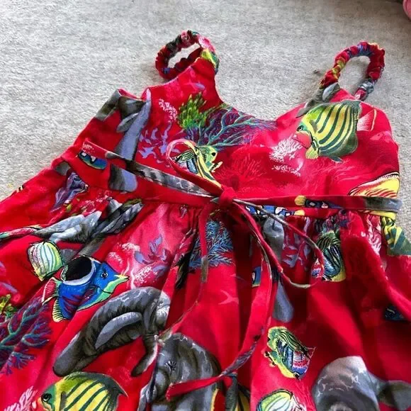 100% Cotton Rare Unique Pacific Legend Dress Made in Hawaii Featuring Sea Animal - Picture 5 of 6